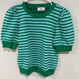 T.La Puff Sleeve Pullover Green Striped XXS